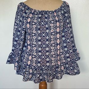 Sanctuary Floral Bell Ruffled Sleeve Blouse